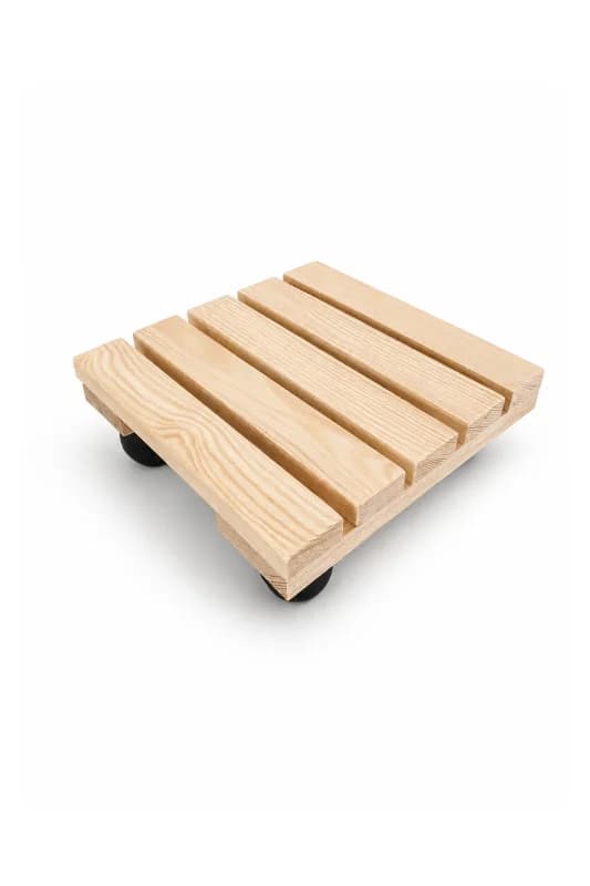 Ahşap Tekerlekli Damacana Altlığı ve Saksı Altlığı 25x25 Cm, Masif Ahşap, Damacana Stantı