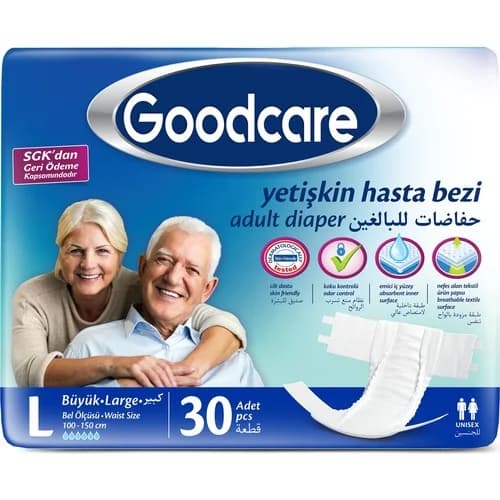 Good Care Büyük L Beden Belbantlı Hasta Bezi 120 Adet 4 Paket Yumuşak Tekstil Yüzeyli