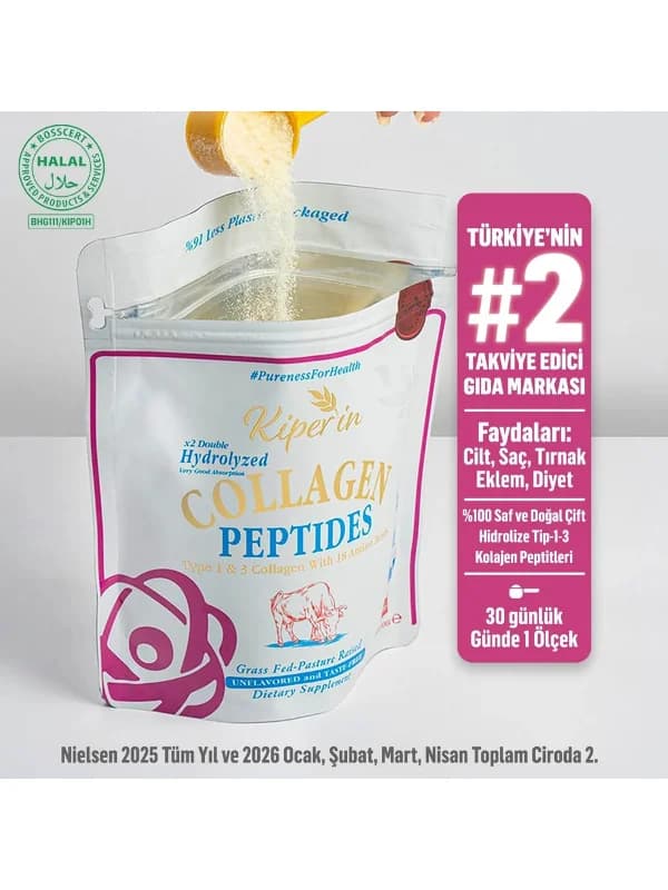 %100 Saf ve Doğal Yüksek Biyoaktif Çift Hidrolize Kolajen Peptitler içeren Diyet Takviyesi (300gr)