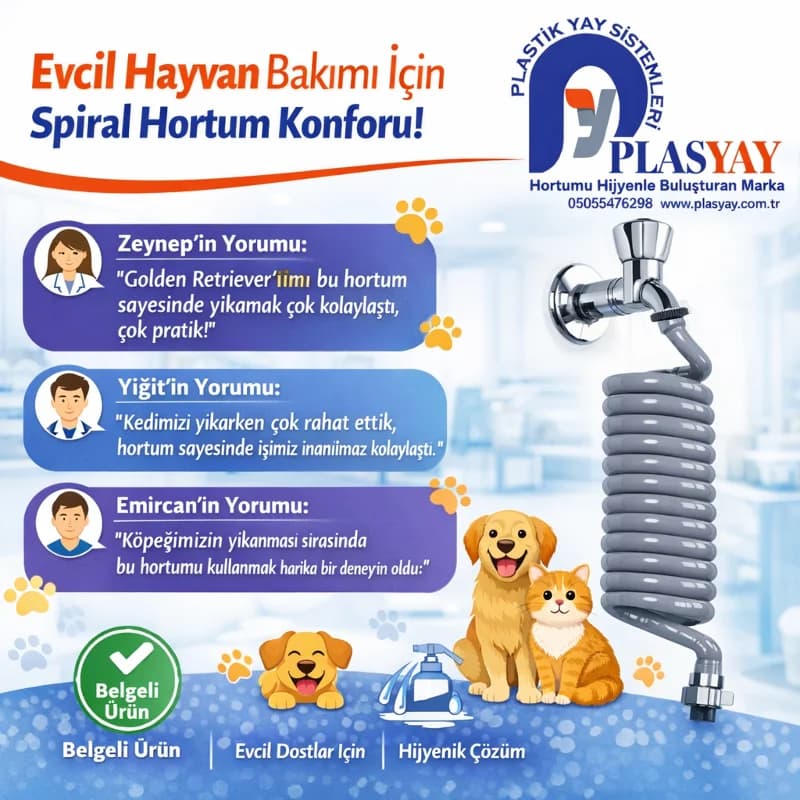 Plasyay Spiral Wc Taharet Hortum Matik ve Wc Banyo Yıkama Plastik Kelepçeli Setler