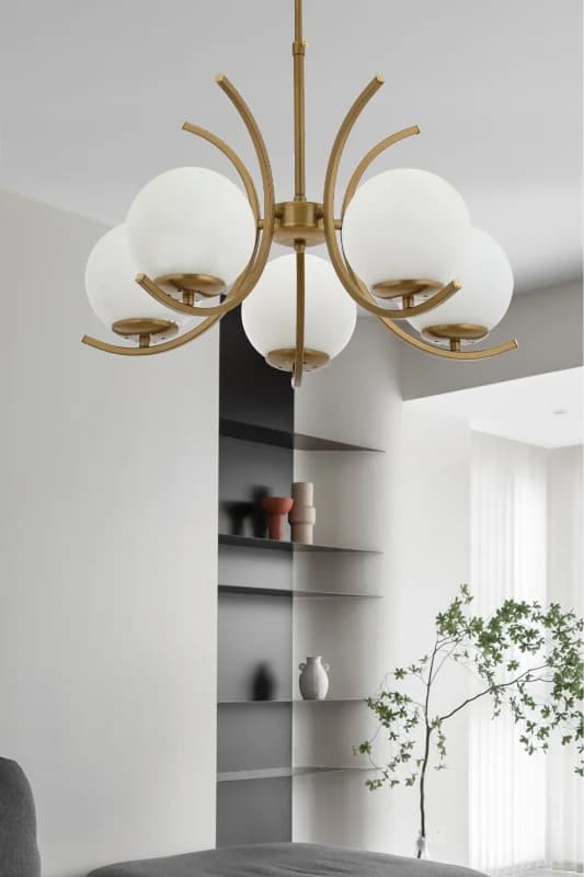 5'Lİ BEYAZ GLOB CAMLI ESKİTME MODERN SARKIT AVİZE OTURMA ODASI SALON