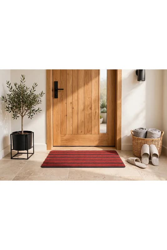 Delta CC010A Bordo Çizgili Kaymaz Taban Su Geçirmez Yıkanabilir Kapı Önü Paspası 45x70 cm