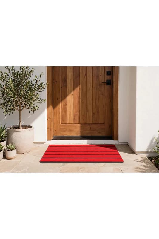 Delta CC009A Kırmızı Çizgili Kaymaz Taban Su Geçirmez Yıkanabilir Kapı Önü Paspası 45x70 cm