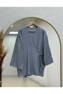 Ayşah Yan Bağlamalı Çilek Tunik-AS5991 Gri