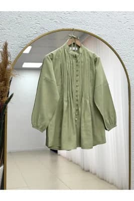 Öykü Nervürlü Düğmeli Tunik-ZN2019 Mint