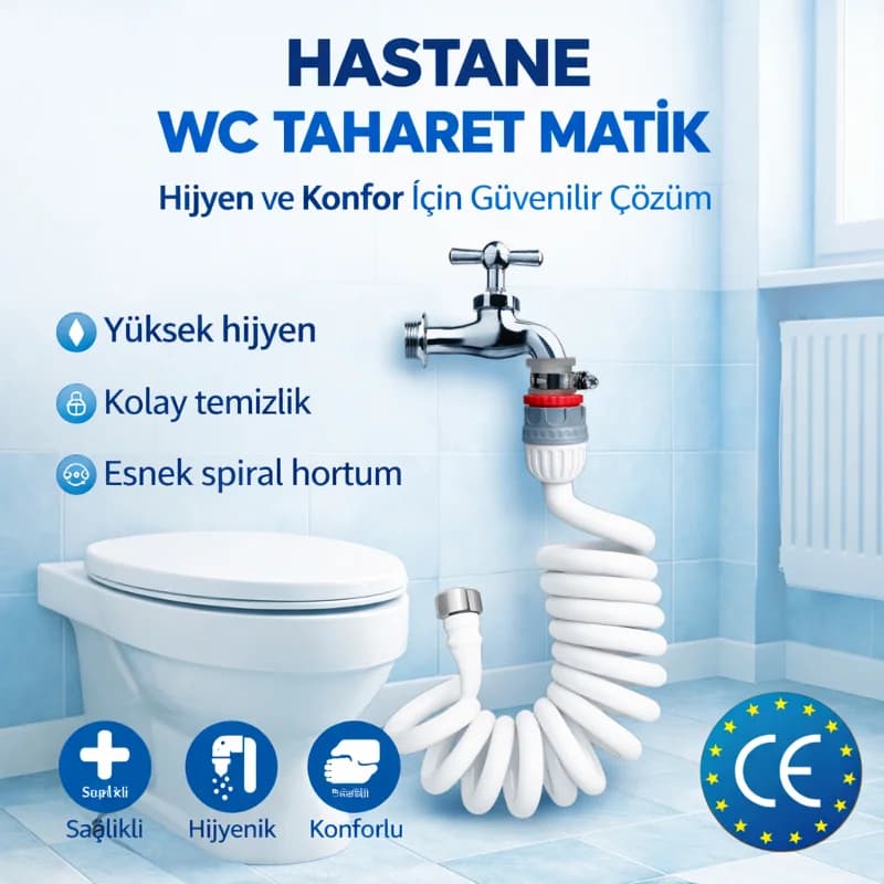 Plasyay Spiral Wc Taharet Hortum Matik ve Wc Banyo Yıkama Kelepçe Adaptörlü Setler