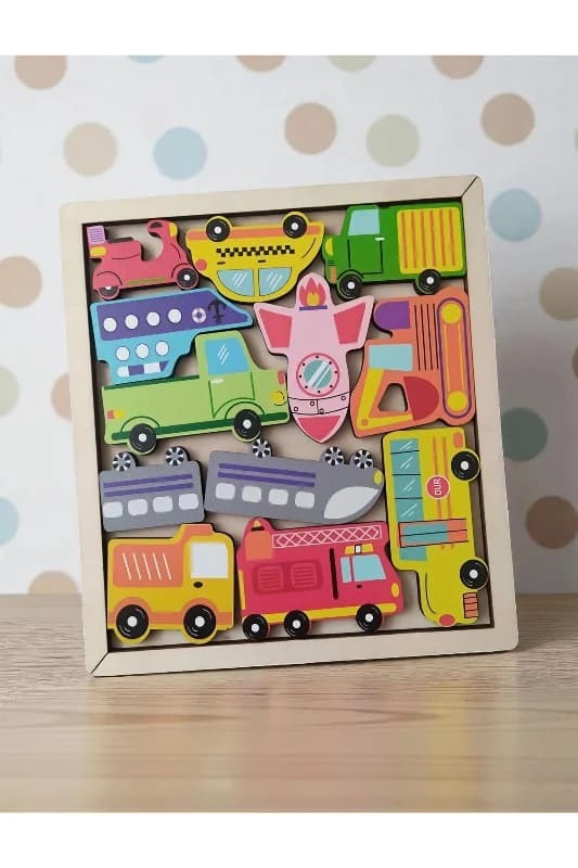 Araçlar Renkli Puzzle Ahşap Oyuncak