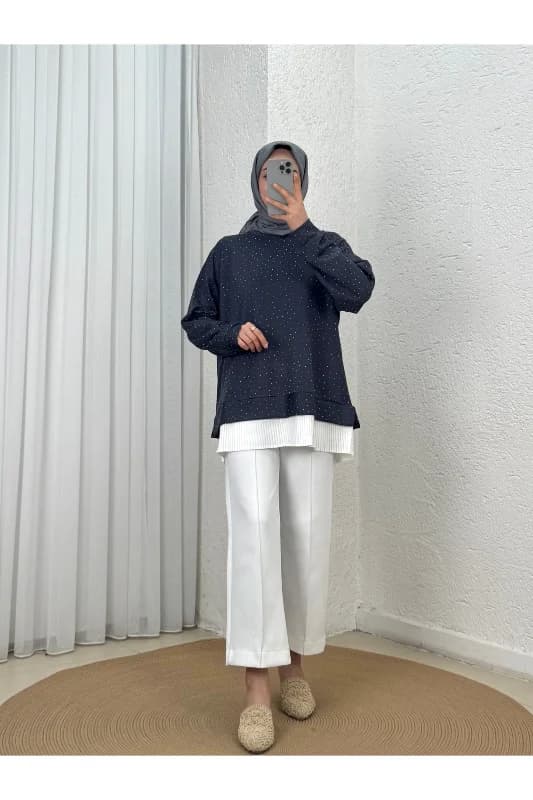Meşe Altı Piliseli Taşlı Tunik-MF1894 Taş