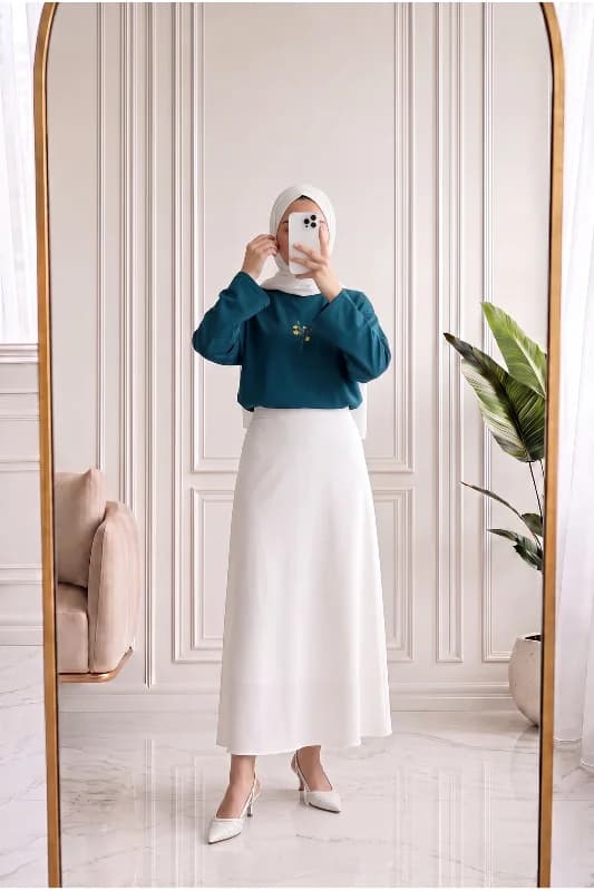 Mehşah Çiçek Desenli Bluz-SS13137 Petrol Mavisi