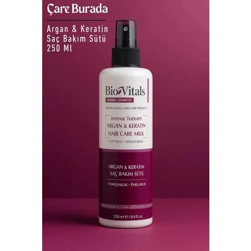 BioVitals - Argan & Keratin Saç Bakım Sütü 250 Ml (Yumuşaklık & Parlaklık)