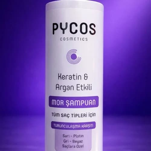 Pycos - Keratin & Argan Etkili Mor Şampuan 500 Ml (Turunculaşma Karşıtı)