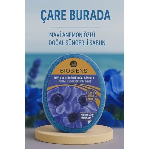 Biobiens - Mavi Anemon Özlü Doğal Süngerli Sabun 135 gr
