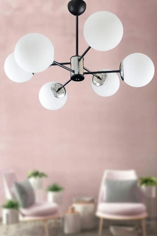 MADRİD 6'LI BEYAZ GLOB CAMLI MODERN SARKIT AVİZE OTURMA ODASI SALON ANTRE