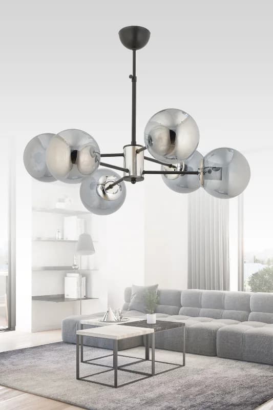 MADRİD 6'LI FÜME GLOB CAMLI MODERN SARKIT AVİZE OTURMA ODASI SALON ANTRE