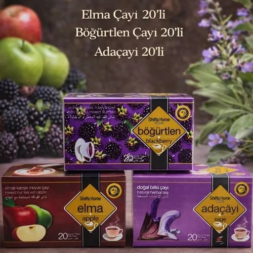 Yemek Sonrası Rahatlama Çay Seti (Böğürtlen Çayı 20'li & Elma Çayı 20'li & Adaçayı 20'li)