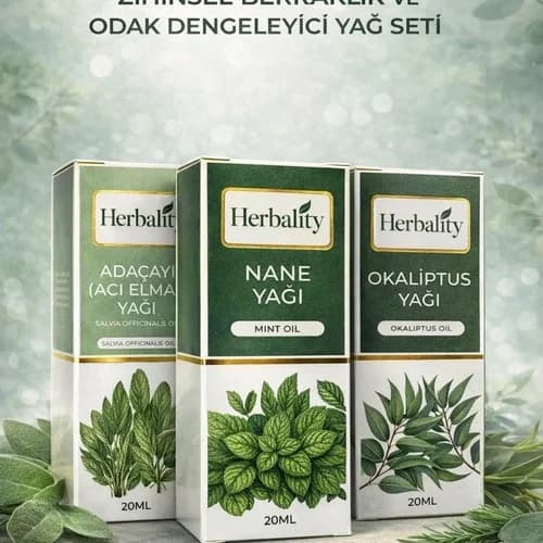 Zihinsel Berraklık Ve Odak Dengeleyici Yağ Seti (Adaçayı Yağı & Nane Yağı & Okaliptüs Yağı)