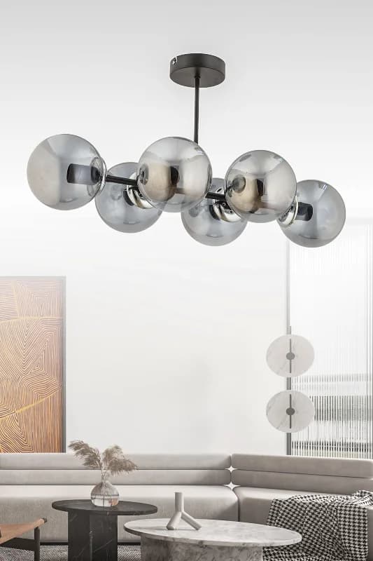 Hira 6'lı beyaz Glob Camlı Modern Plafonyer avize  Salon Yemek Masası Üstü