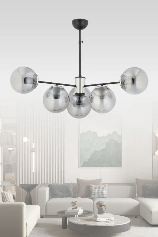 İBİZA 6'LI FÜME GLOB CAMLI MODERN SARKIT AVİZE OTURMA ODASI SALON ANTRE