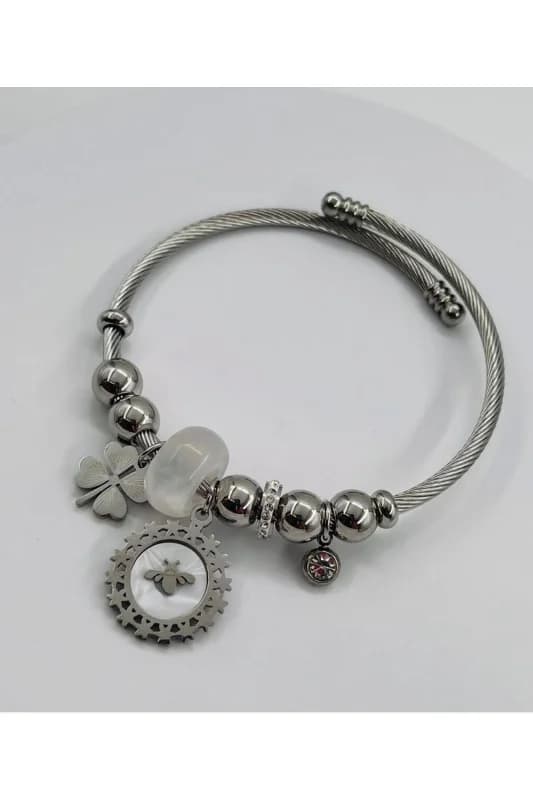 LUCKY BEE CHARM BİLEKLİK SEDEFLİ 316L ÇELİK KARARMAZ ANTİALERJİK