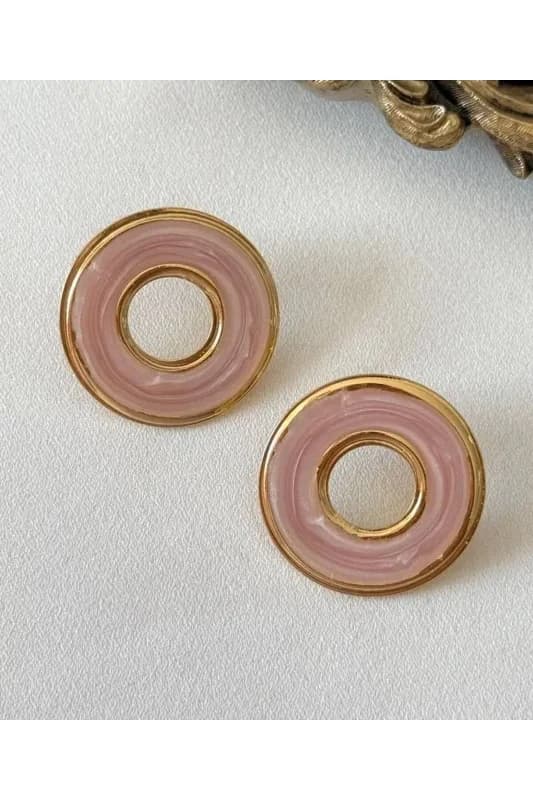 AKRİLİK GOLD YUVARLAK HALKA DÜĞME KÜPE - ŞIK ZARİF MODERN TASARIM KÜPE 316L ÇELİK ANTİALERJİK