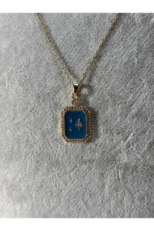 Zirkon taşlı kuzey yıldızı gold çelik kolye