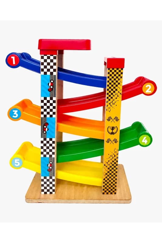 Car-Kay Montessori Oyuncak-3 Arabalı-Araba Rampası-Yarış Pisti