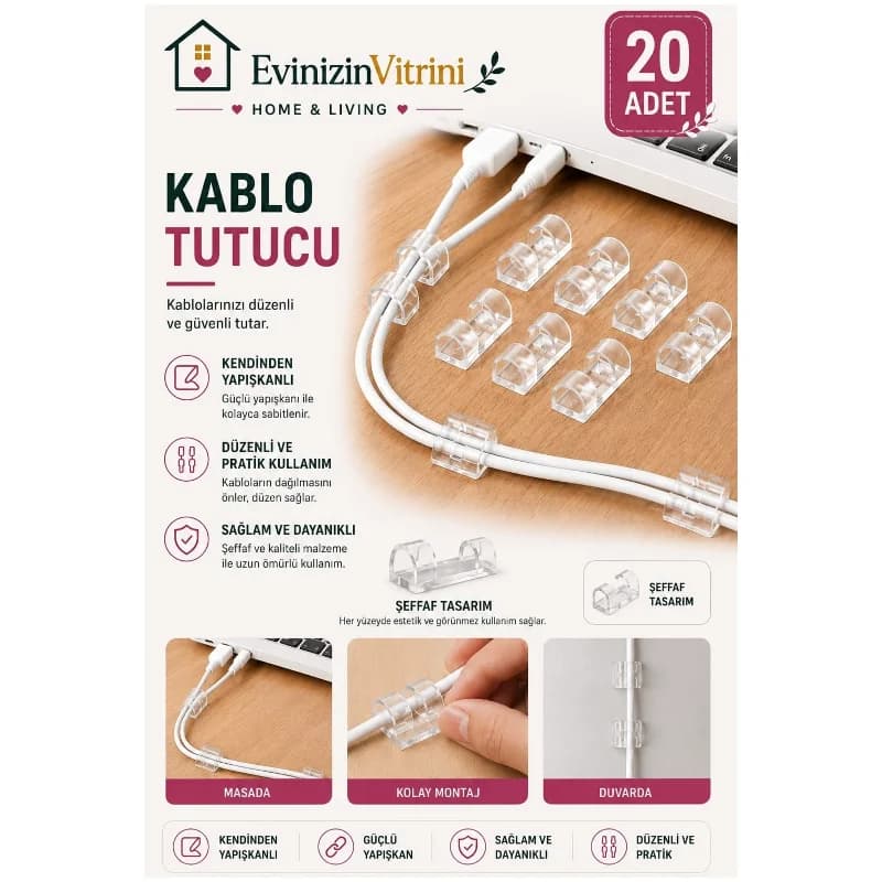 Kendinden Yapışkanlı Kablo Sabitleyici – Pratik Kablo Düzenleyici Klips