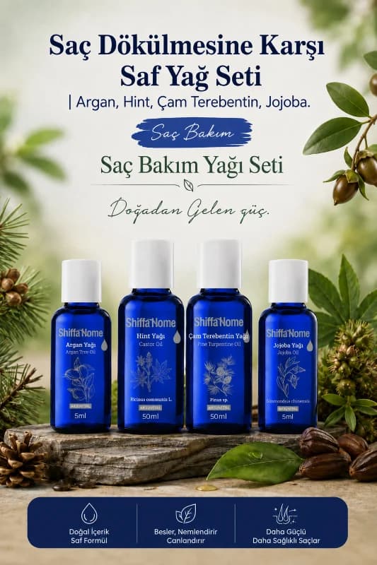 Saç Dökülmesine Karşı Saf Yağ Seti | Argan, Hint, Çam Terebentin, Jojoba
