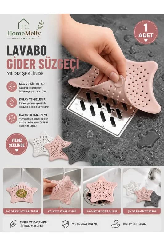 1 Adet Silikon Yıldız Lavabo ve Küvet Gider Süzgeci
