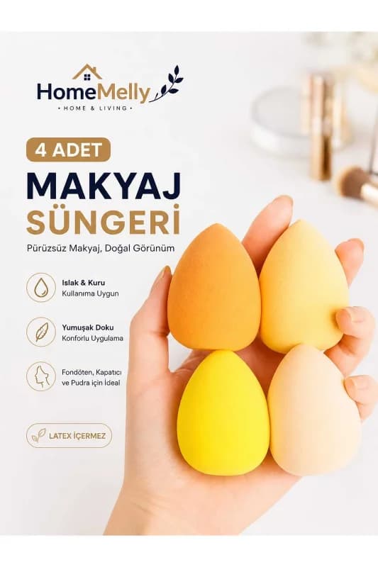 4 Adet Armut Makyaj Süngeri Fondöten Blender Sünger Beauty Blender Makyaj Süngeri Seti
