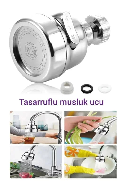3 Fonksiyonlu Mutfak Lavabo Başlığ Krom - 360 Derece Döner Musluk Ucu