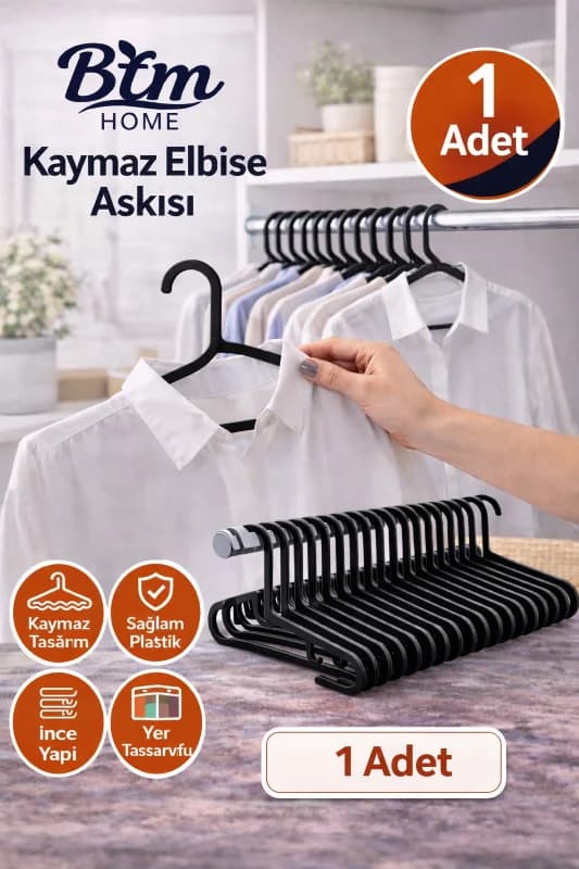 Elbise Askısı Plastik Kıyafet Askısı Dolap Düzenleyici Askı Siyah 1 Adet