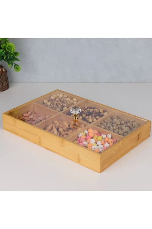 6 Bölmeli Bambu Set: Şekerlik, Çerezlik Ve Sunumluk