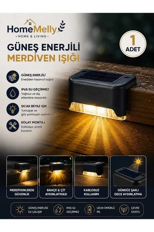 Güneş Enerjili LED Duvar Apliği Sensörlü Bahçe Balkon Merdiven Işığı 1 Adet