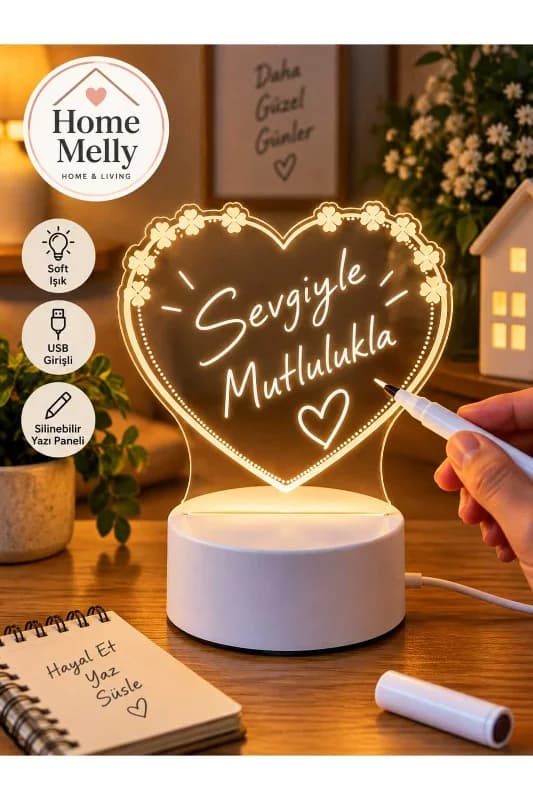 Işıklı Yazı Panosu Dekoratif Kişiselleştirilebilir, Ledli Masa Üstü Gece Lambası