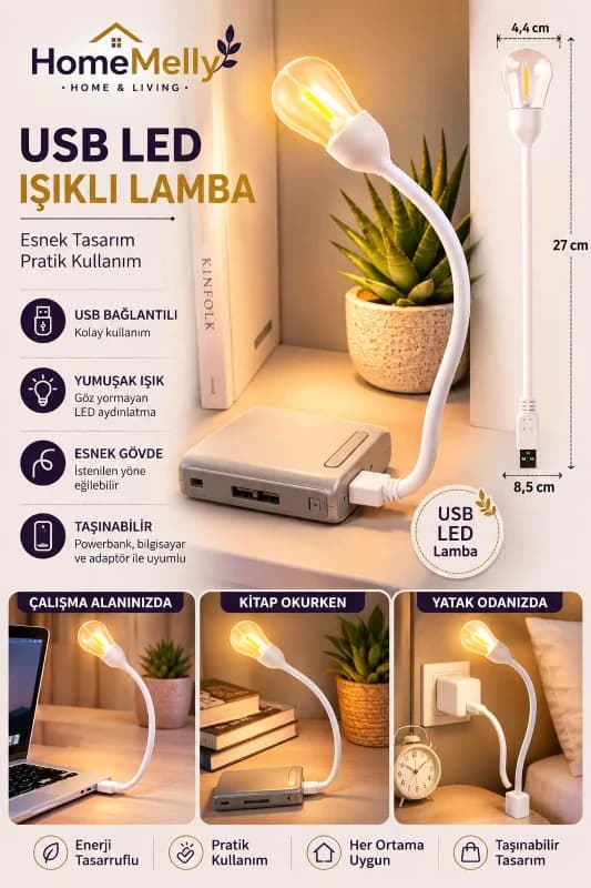 Masa Lambası Esnek Okuma Işığı Gece Lambası Taşınabilir Laptop Powerbank Uyumlu
