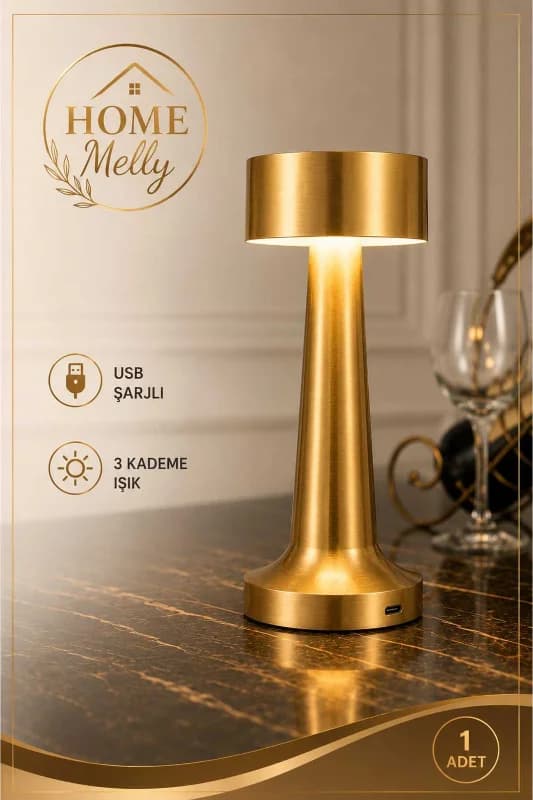 USB Şarjlı Dokunmatik LED Masa Lambası – 3 Işık Modlu, Renkli, Kademeli Parlaklık Ayarı