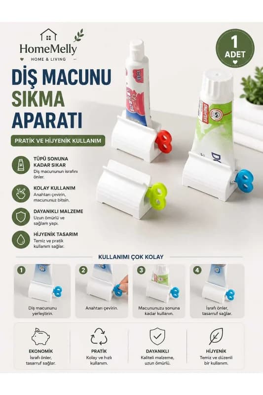 Pratik Diş Macunu Sıkma Aparatı Çevirmeli Diş Macun Sıkacağı 1 Adet