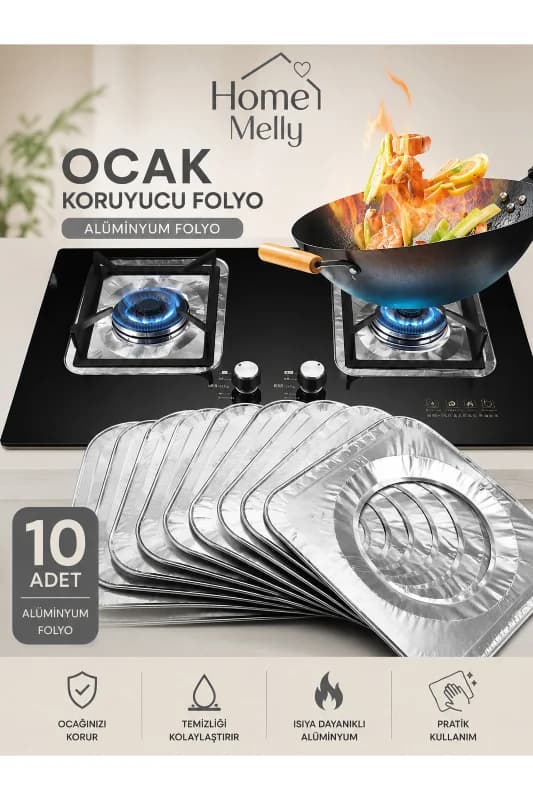 10'lu Ocak Üstü Isıya Dayanıklı Koruyucu Folyo Tekrar Kullanılabilir Izgara Yağ Koruyucu Folyo