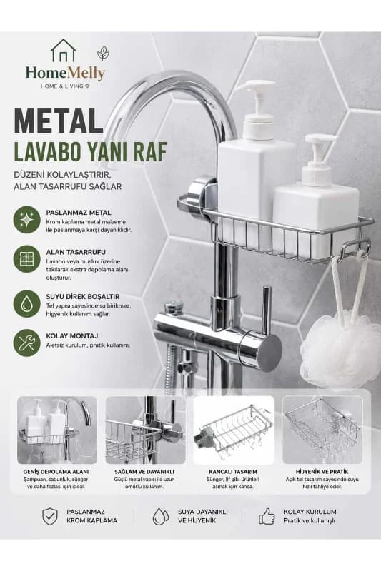 Süngerlik Musluk Organizer Lavabo İçi Sünger Tutucu Mutfak Banyo Düzenleyici