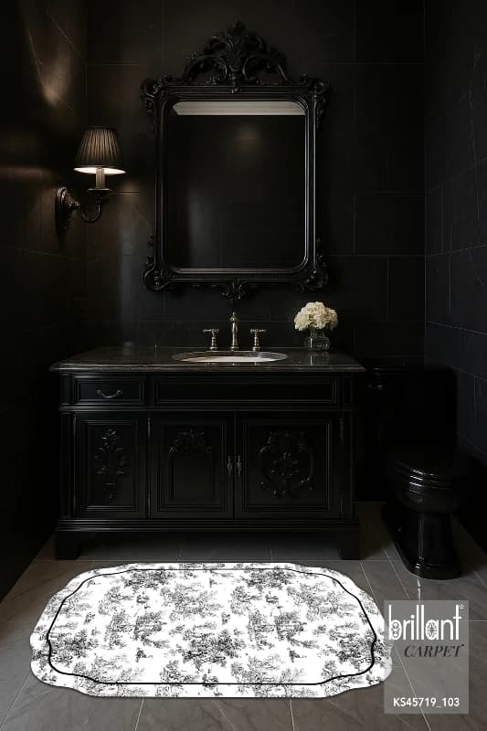 Toile de Jouy Temalı Lateks Taban Banyo Paspası (80X120)