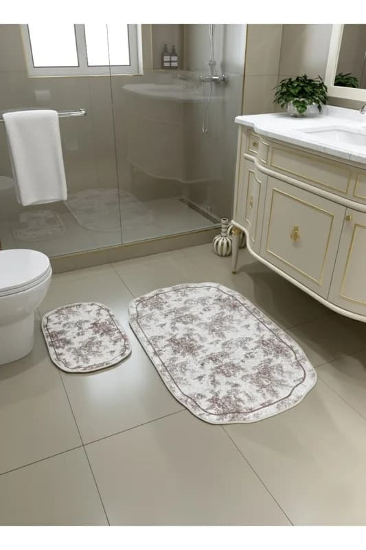Toile de Jouy Temalı Tekli Lateks Taban Banyo Paspası (45X55)