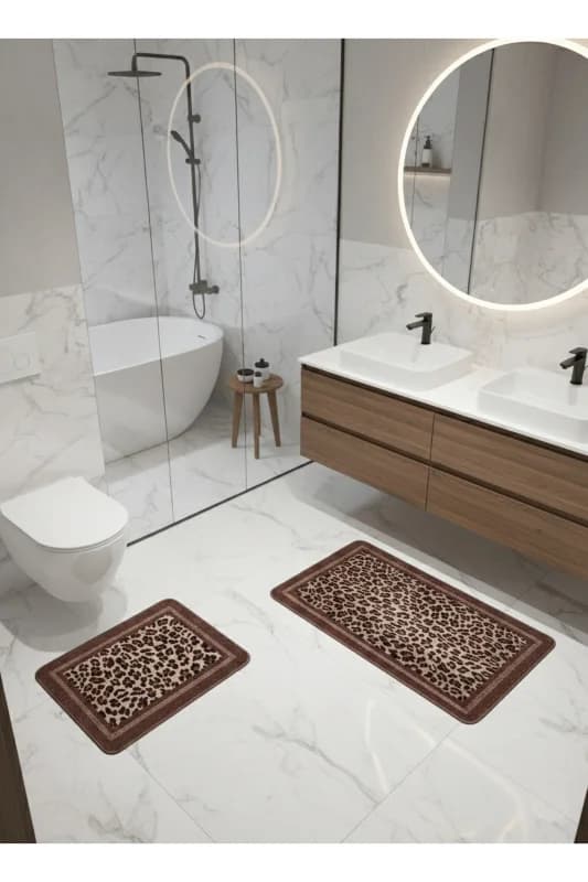 Lepoar Desenli 2 li Deri Taban Banyo Paspas (60x100 - 60x50)