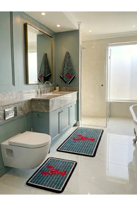 2'li Istakoz Desen Lateks Taban Banyo Paspası (60X100-60x50)