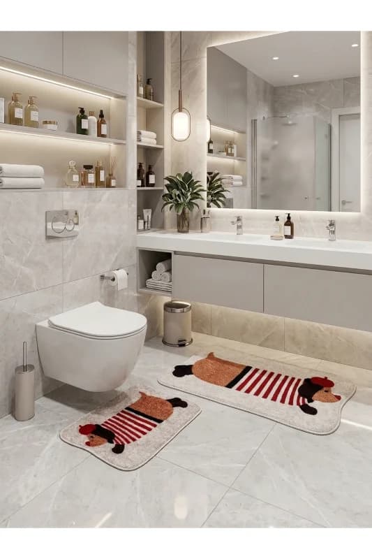 Köpek Desenli 2'li Lateks Taban Banyo Paspası (60x100-60x50)