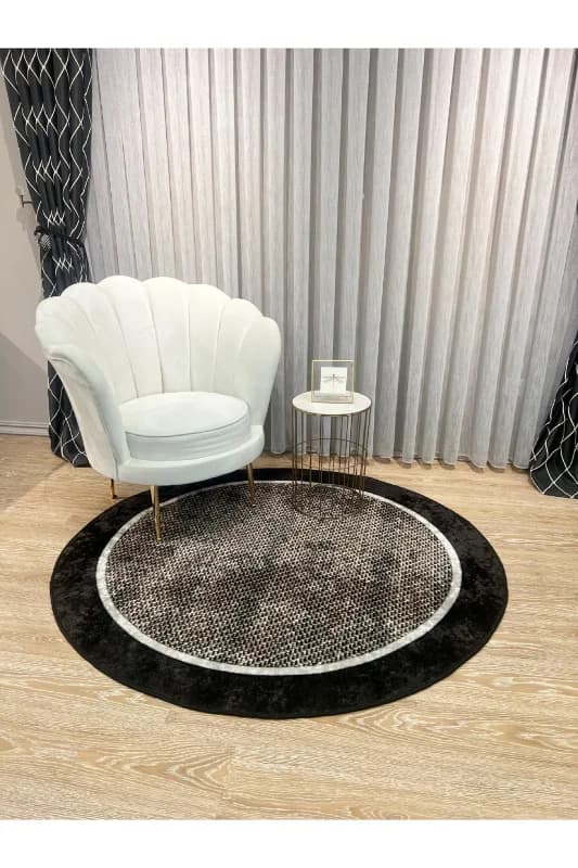 Hasır Jüt Sisal Bordürlü Görünümlü Dekoratif Daire Halı Kahverengi