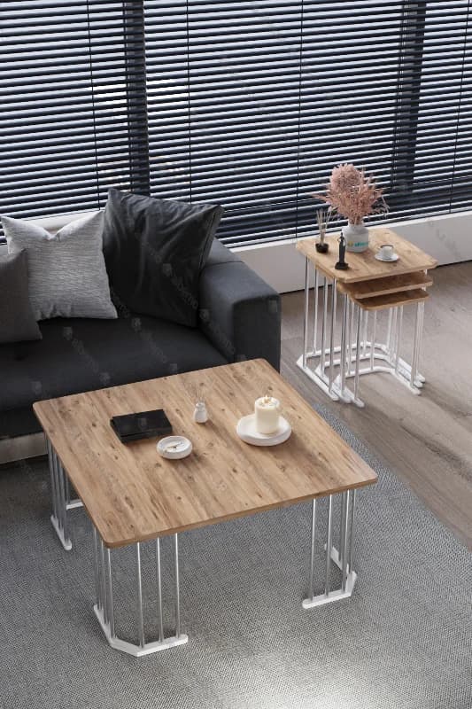 Tokyo Gümüş Atlantik Çam Mdf 4 lü Set Kare C Zigon