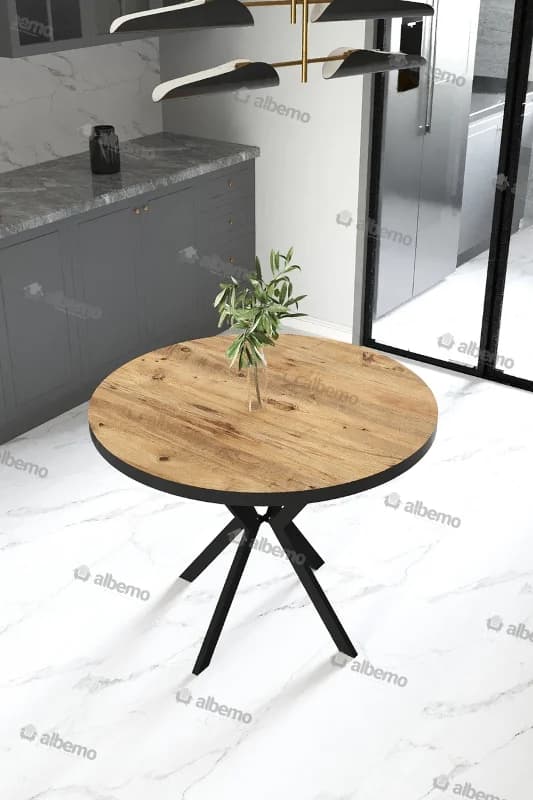 Usta Mekan Yuvarlak Mutfak Masasi Sabit 90 Cm Ceviz