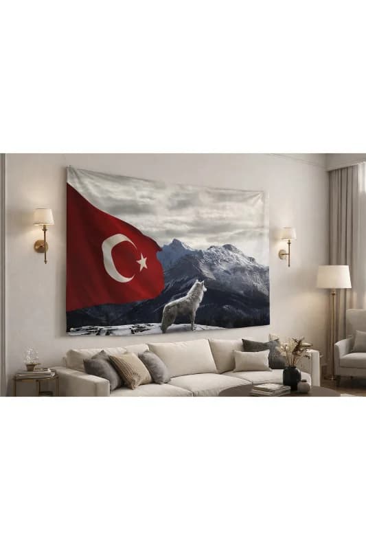 Bozkurt Türk Bayrağı Duvar Örtüsü Halısı