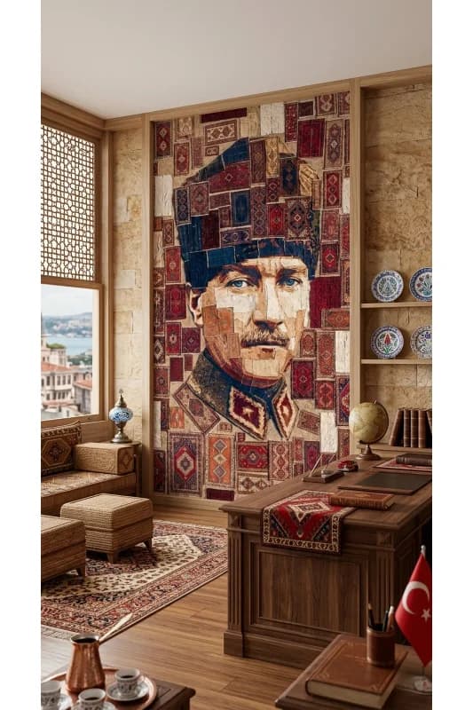 Atatürk Desenli Duvar Örtüsü Halısı